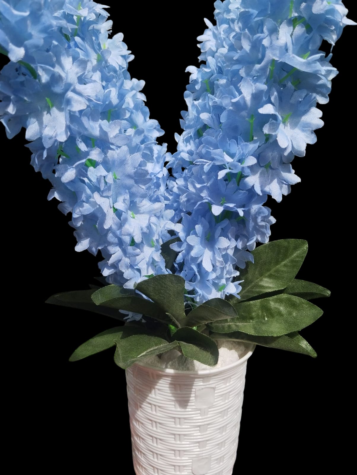 Artificial Flower Potted Plant with White Modern Round Pot/ Planter covered with white pebbles