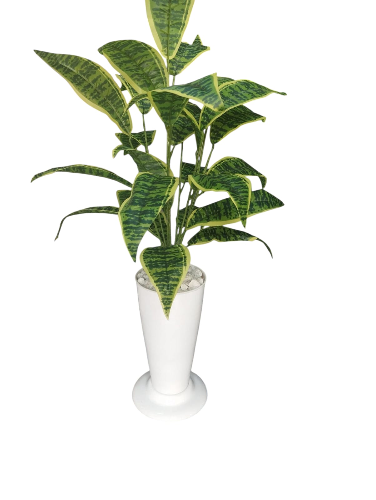 Artificial Green Plant in a White  Plastic Vase/ Planter For Home Decor (COMES ASSEMBLED AS SHOWN ON THE PICTURE)