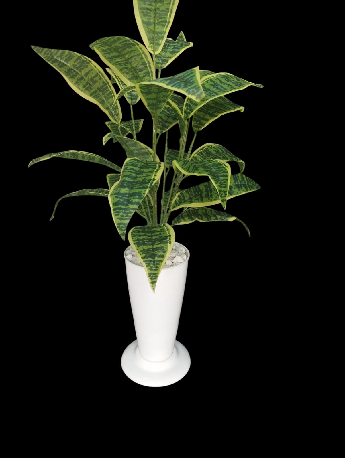 Artificial Green Plant in a White  Plastic Vase/ Planter For Home Decor (COMES ASSEMBLED AS SHOWN ON THE PICTURE)