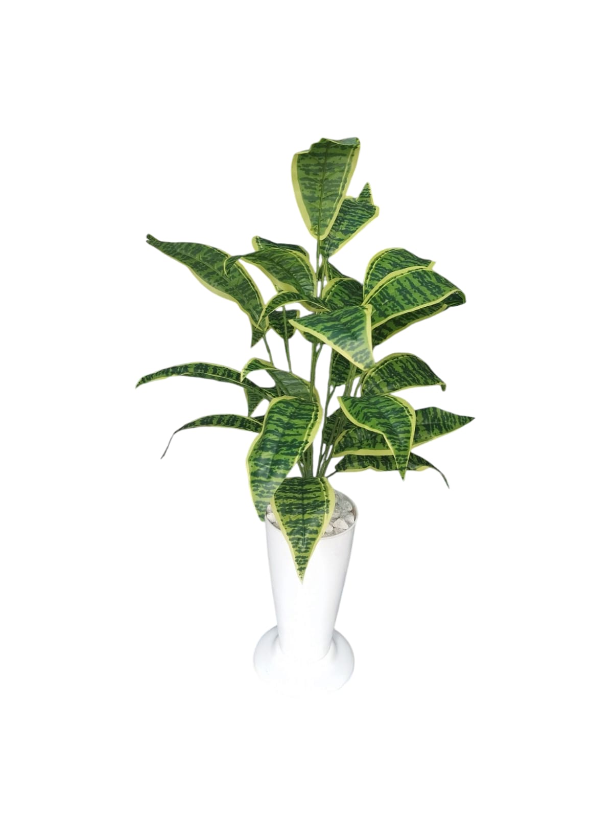 Artificial Green Plant in a White  Plastic Vase/ Planter For Home Decor (COMES ASSEMBLED AS SHOWN ON THE PICTURE)