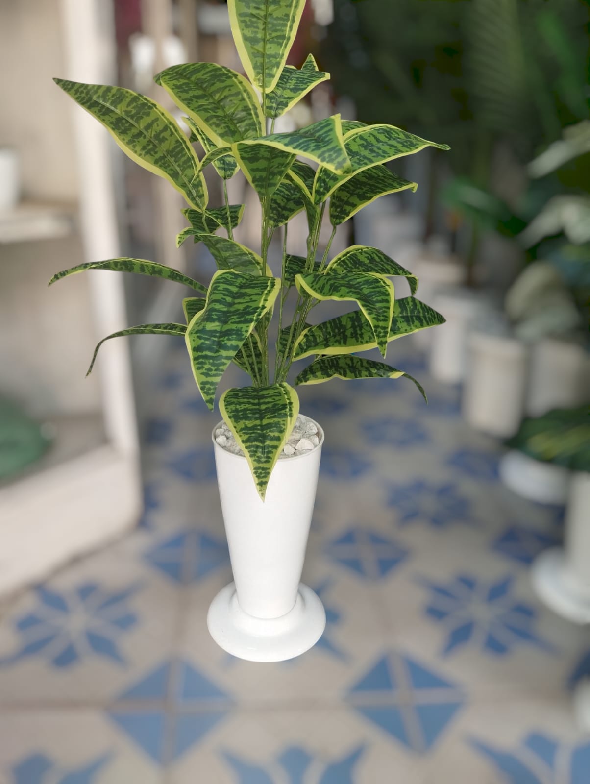 Artificial Green Plant in a White  Plastic Vase/ Planter For Home Decor (COMES ASSEMBLED AS SHOWN ON THE PICTURE)