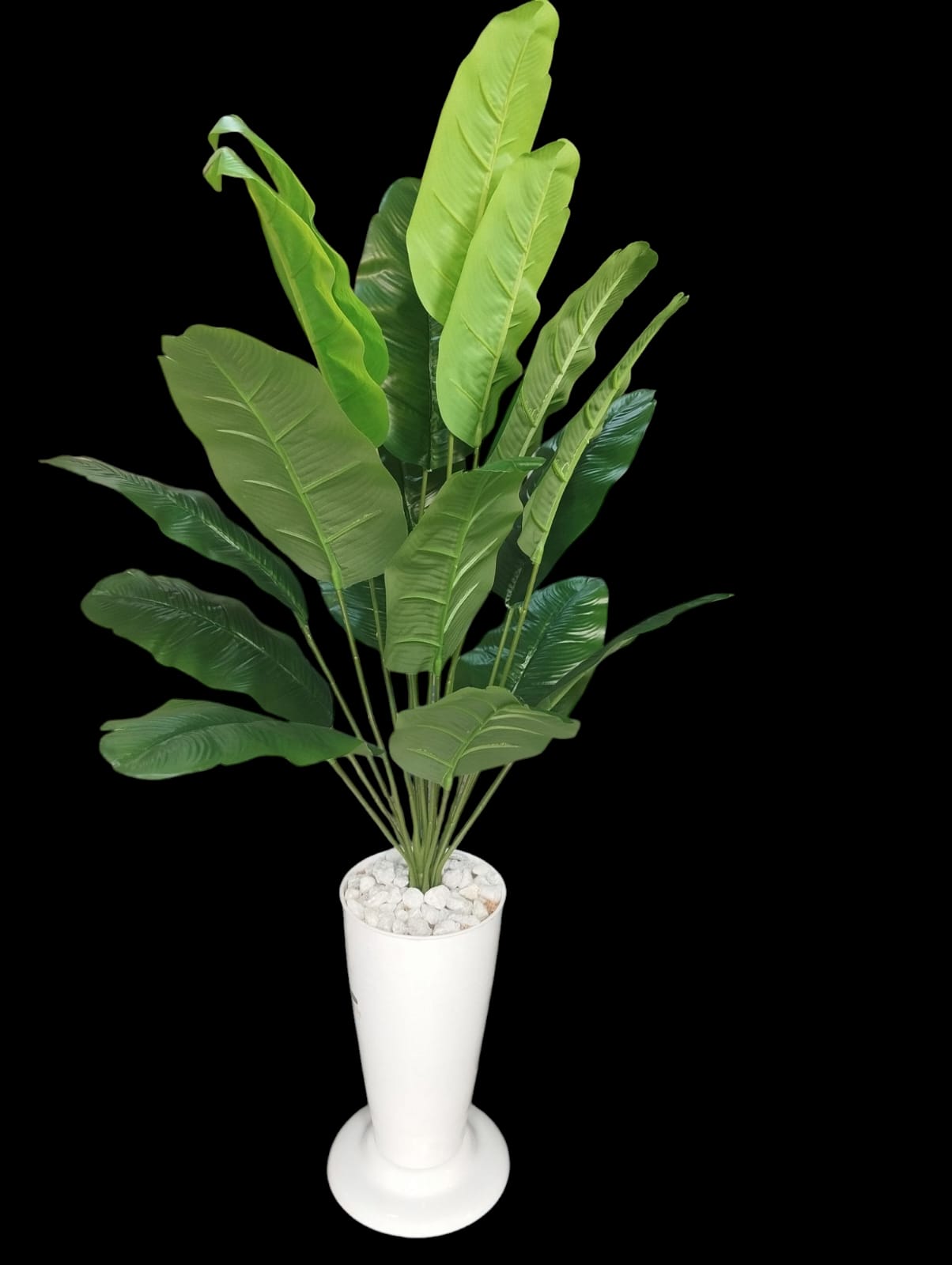 Artificial Green Banana Plant with 18 Leaves  in a White  Plastic Vase/ Planter For Home Decor (COMES ASSEMBLED AS SHOWN ON THE PICTURE)