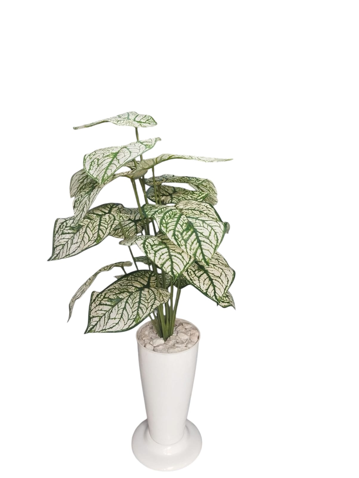 Artificial Green Plant in a White  Plastic Vase/ Planter For Home Decor (COMES ASSEMBLED AS SHOWN ON THE PICTURE)