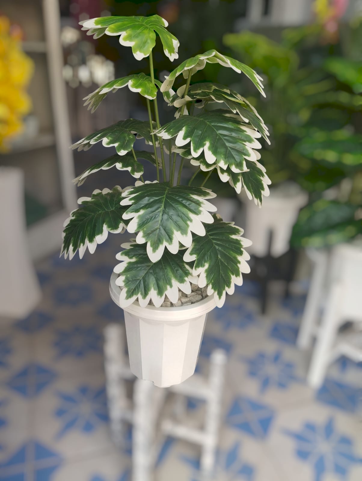 Artificial Green Plant in a White Plastic Vase/ Planter For Home Decor (COMES ASSEMBLED AS SHOWN ON THE PICTURE)