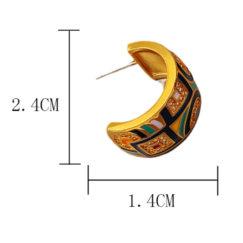 Original zircon enamel vintage earrings  high-end luxurious niche and personalized ear accessories Ear studs made of brass plated with gold and 925 silver