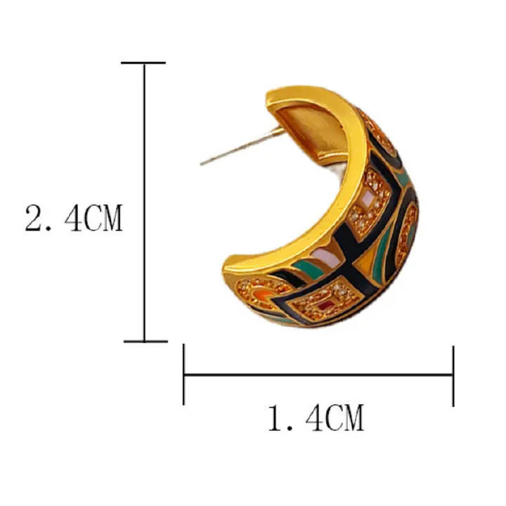 Original zircon enamel vintage earrings  high-end luxurious niche and personalized ear accessories Ear studs made of brass plated with gold and 925 silver