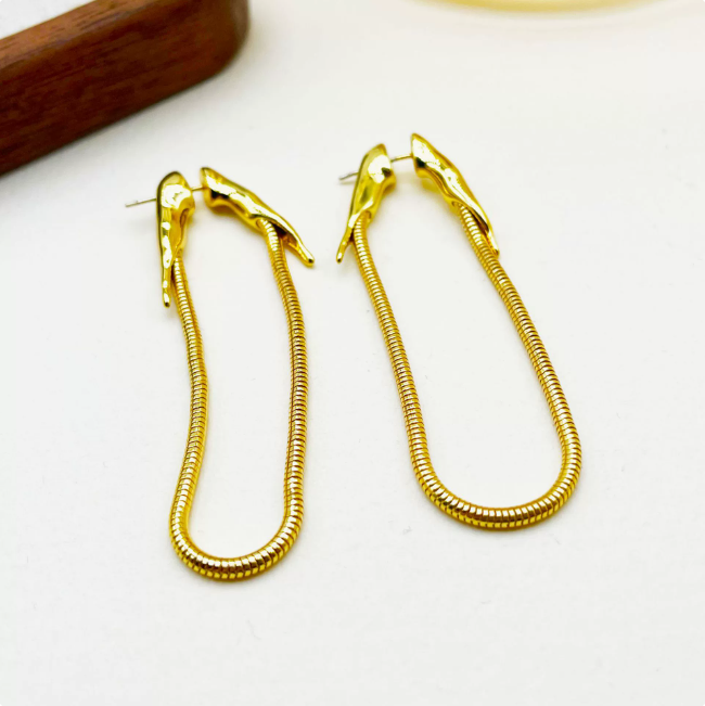 Women's Minimalist Gold Plated Snake Chain Tassel Earrings Copper Base with Real Gold Plating 925 Sterling Silver Post High-End Back Hanging Ear Studs