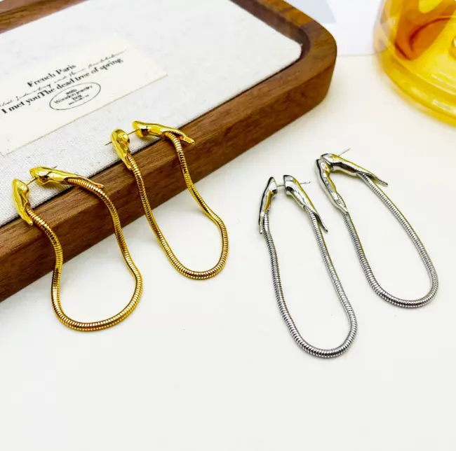 Women's Minimalist Gold Plated Snake Chain Tassel Earrings Copper Base with Real Gold Plating 925 Sterling Silver Post High-End Back Hanging Ear Studs