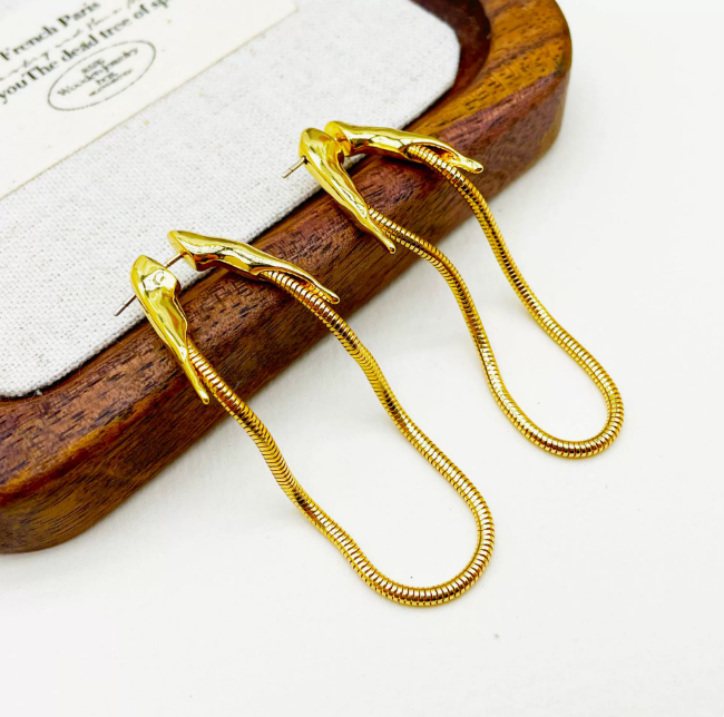 Women's Minimalist Gold Plated Snake Chain Tassel Earrings Copper Base with Real Gold Plating 925 Sterling Silver Post High-End Back Hanging Ear Studs