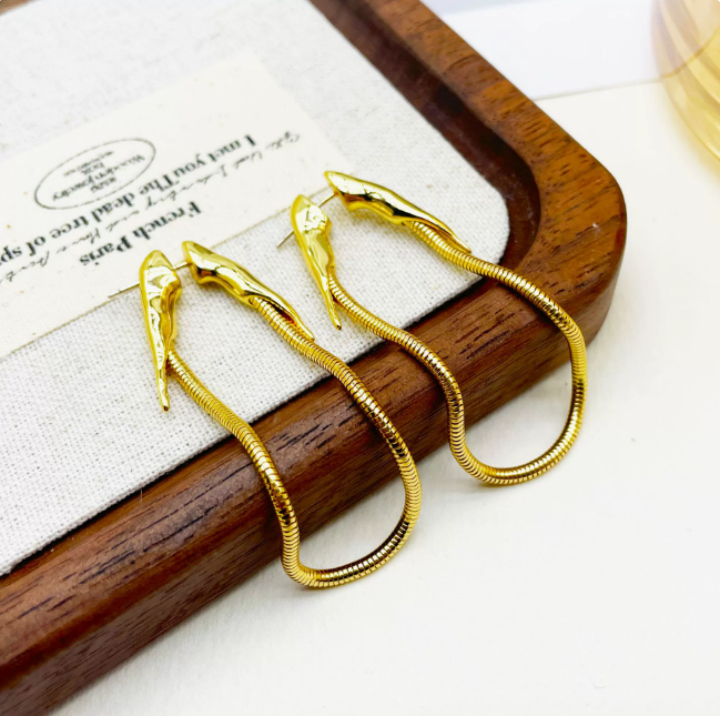 Women's Minimalist Gold Plated Snake Chain Tassel Earrings Copper Base with Real Gold Plating 925 Sterling Silver Post High-End Back Hanging Ear Studs