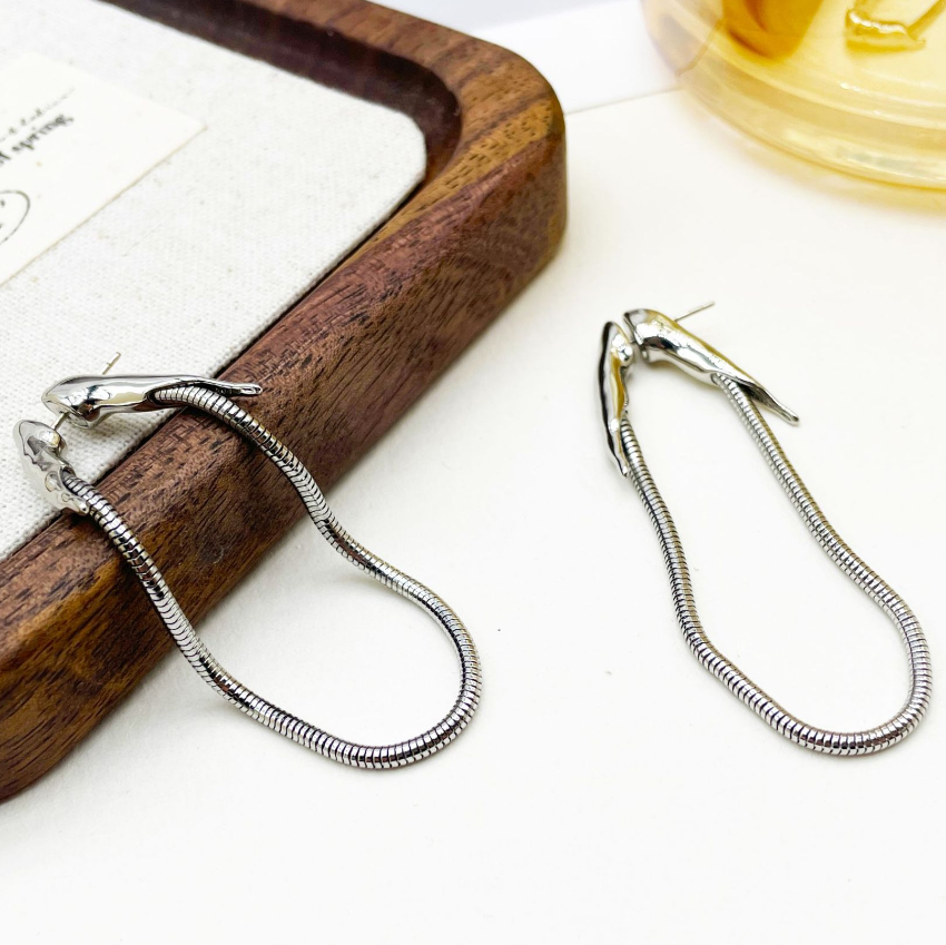 Women's Minimalist Gold Plated Snake Chain Tassel Earrings Copper Base with Real Gold Plating 925 Sterling Silver Post High-End Back Hanging Ear Studs