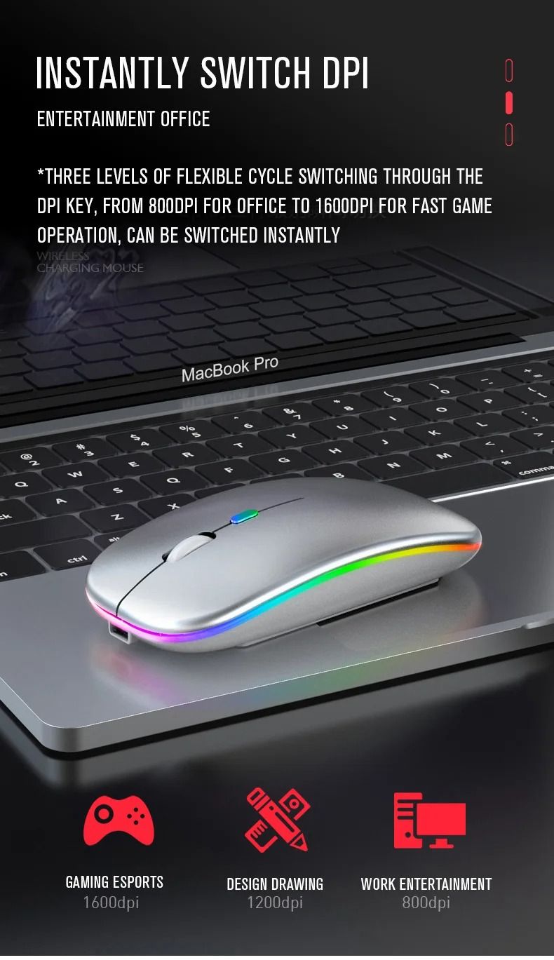 Tablet Phone Computer Bluetooth Wireless Mouse Rechargeable RGB Backlight Mice for iPad PC Laptop Tablet Phone 2.4GHz USB Mouse