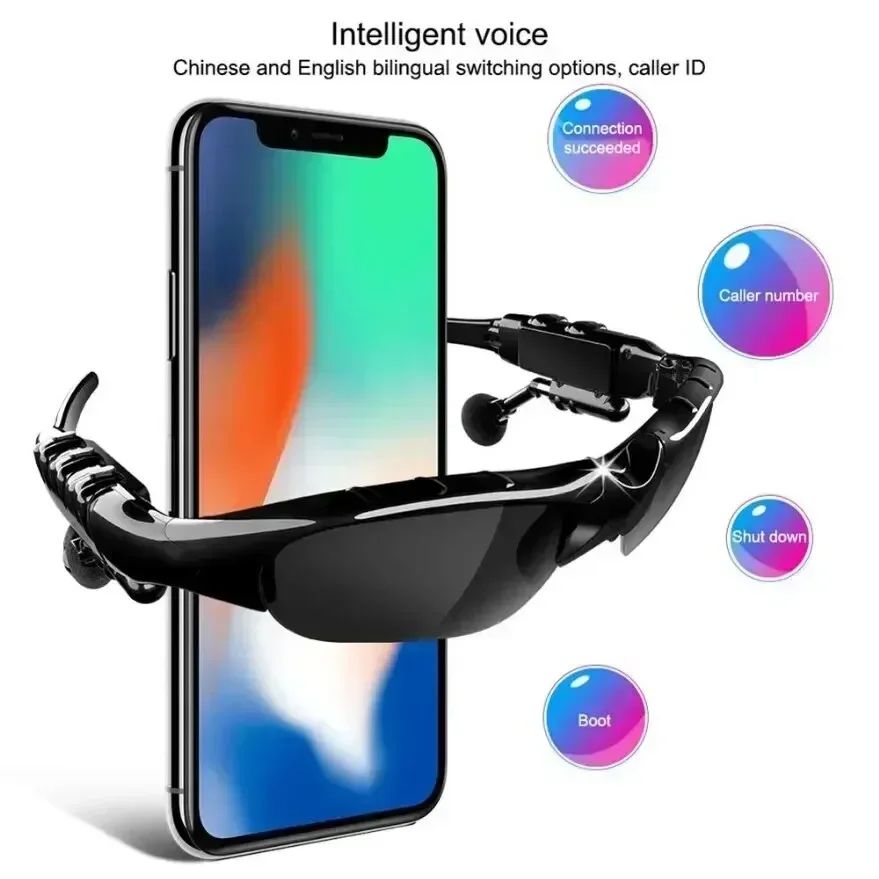New Stereo Earphones Wireless Headset with Mic Glasses Sunglasses for Driving Cycling Sports Noise Reduction Headphones