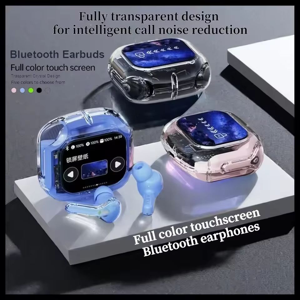 wireless earphones ANC Bluetooth headset LED screen noise cancelling Android iOS sports earphones with microphone