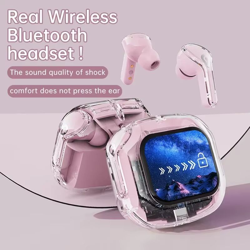 wireless earphones ANC Bluetooth headset LED screen noise cancelling Android iOS sports earphones with microphone