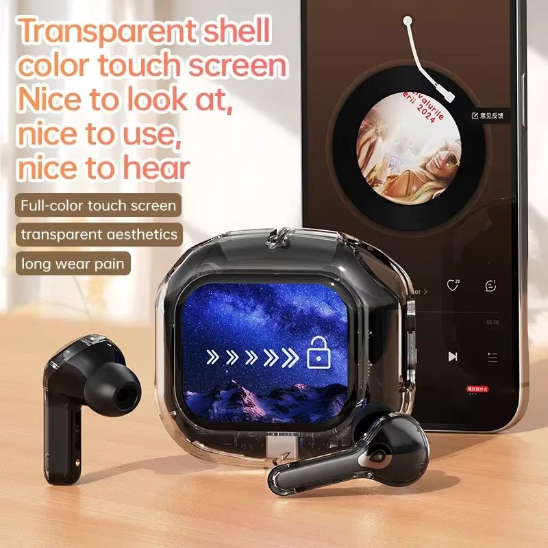 wireless earphones ANC Bluetooth headset LED screen noise cancelling Android iOS sports earphones with microphone