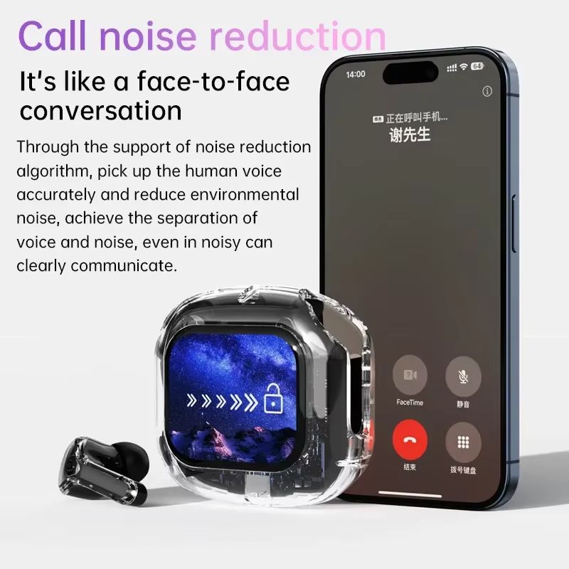 wireless earphones ANC Bluetooth headset LED screen noise cancelling Android iOS sports earphones with microphone