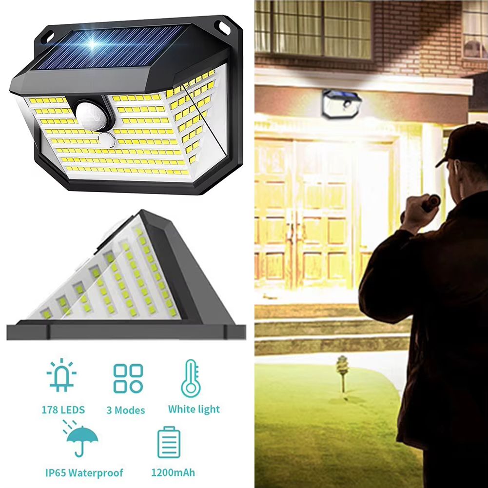 178 LED Wall Light Outdoor Solar Lampwith Motion Sensor Rechargeable External Solar Lamp Street Lights for Garden Decoration