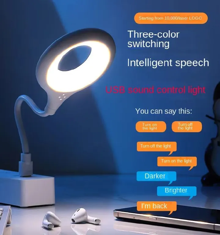 Portable LED desk lamp USB soft desk lamp intelligent voice reading lamp computer laptop eye protection lighting tri color dimming