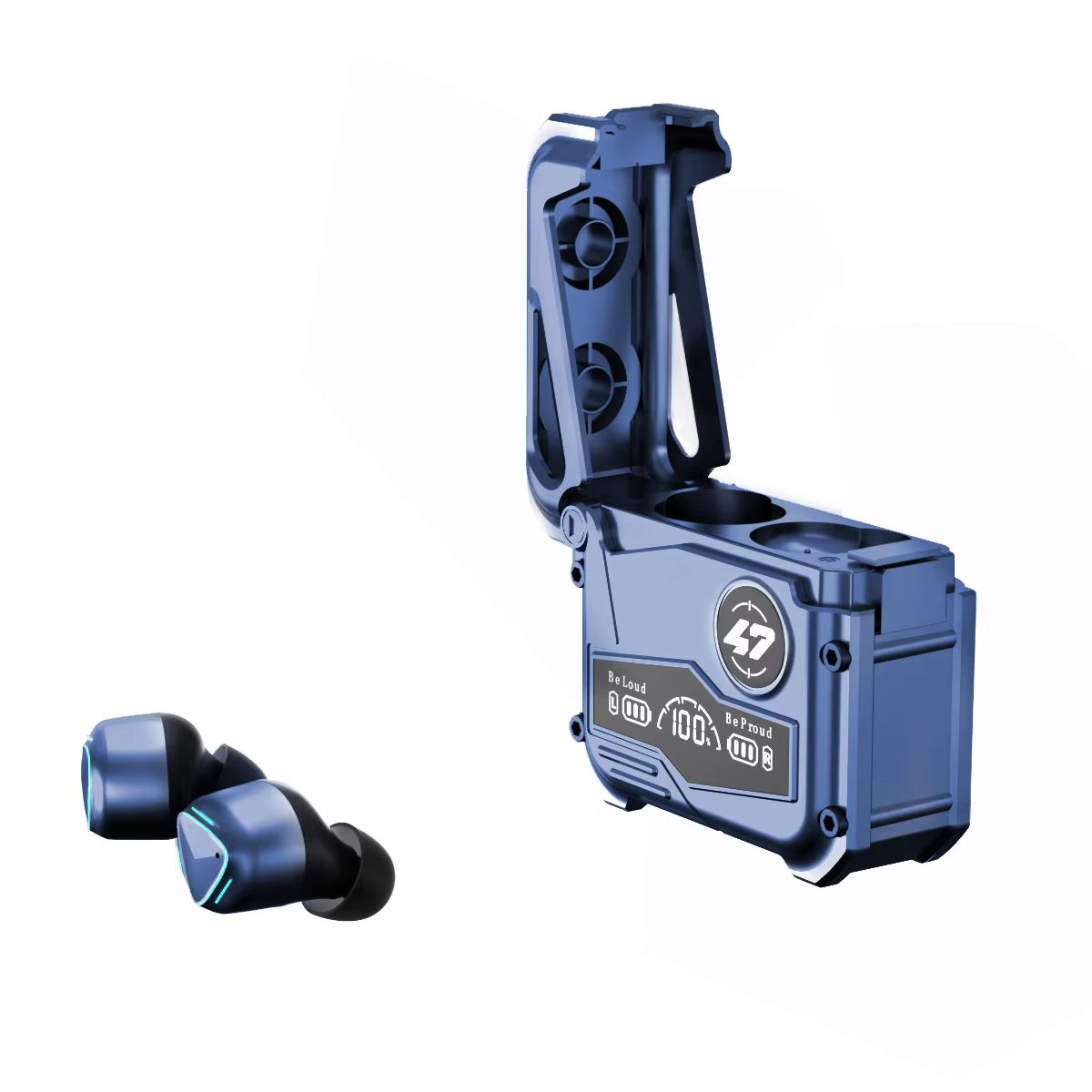 MK47 Mechanical Wireless Bluetooth Earphones Cool Metal Mechanical Display Long Range TWS Esports Gaming Earphones