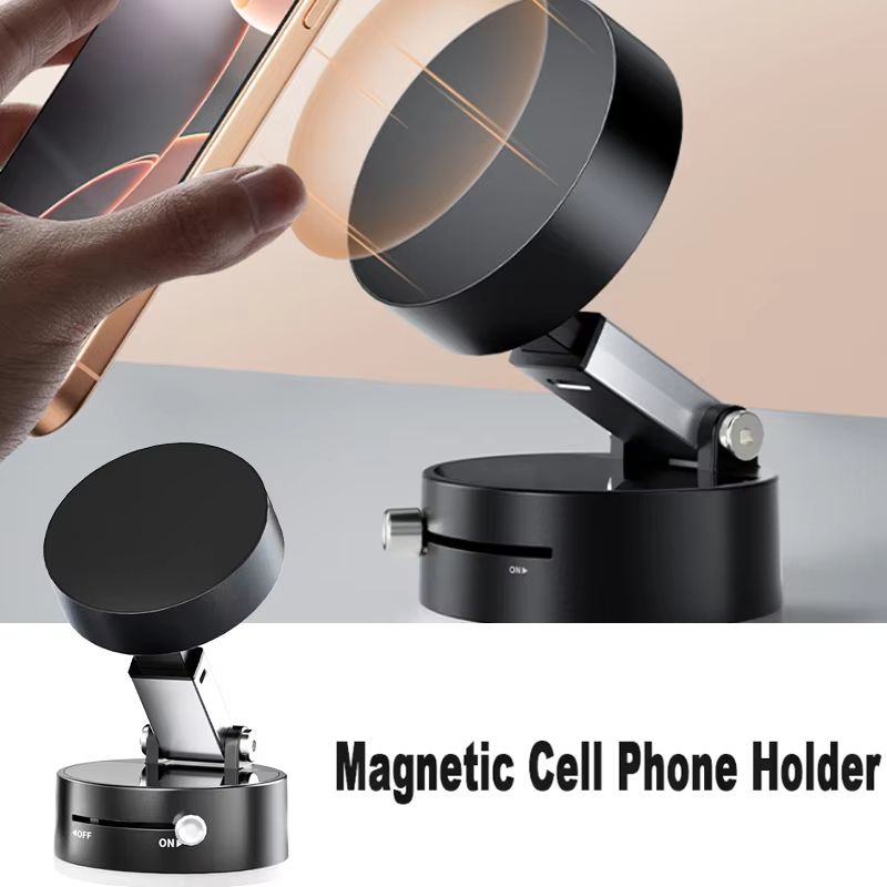 1PC Vacuum Magnetic Car Phone Mount 360 Rotating Suction Cup Holder, Strong Magnetic Grip Adjustable for Car, Gym, Mirror
