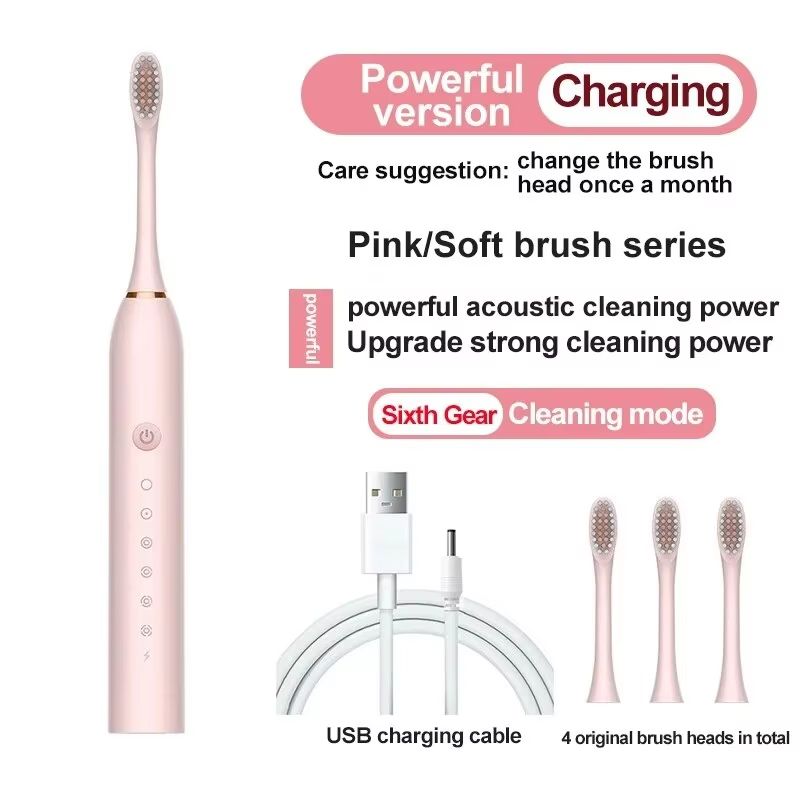 Electric Ultrasonic Toothbrush Six Speed Mode Home Soft Hair USB Charging Waterproof Adult Tooth Cleaner Automatic Couple Set