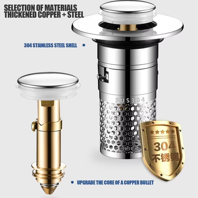 Basin Drain Filter Pop-up Bounce Core Sink Drain Filter Anti Clogging Kitchen Plug Replacement 304 Stainless Steel Floor Drain