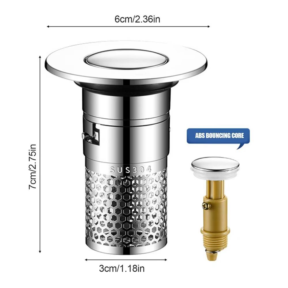 Basin Drain Filter Pop-up Bounce Core Sink Drain Filter Anti Clogging Kitchen Plug Replacement 304 Stainless Steel Floor Drain
