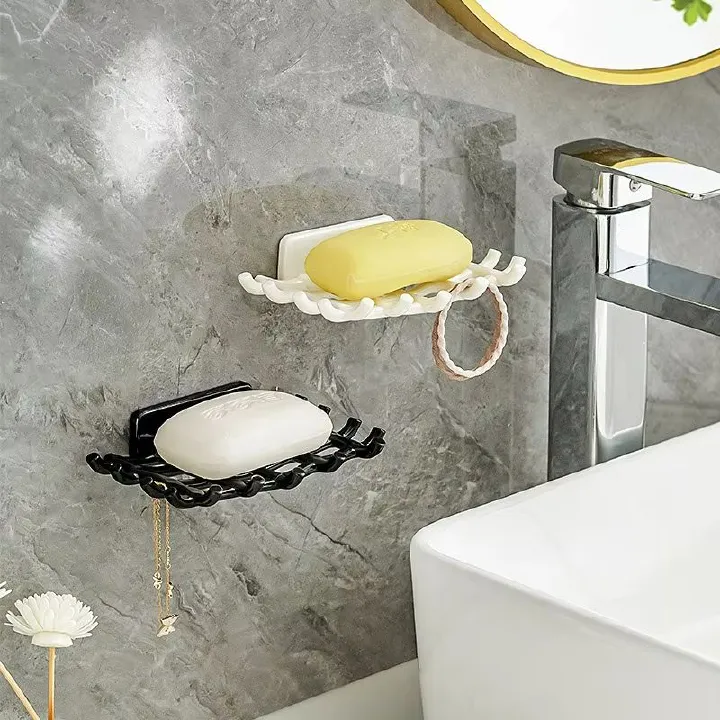 Soap Box Wall Mounted Drainage Shelf For Home Use No Punching High-end Bathroom New Soap Dish Rack Hooks For High-end Bathrooms