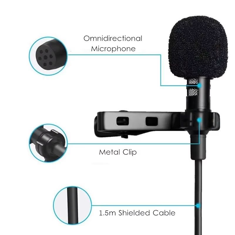 Portable Lavalier Mini Microphone Condenser Clip-on Lapel Mic Wired USB 3.5mm Type-C Microfon For Phone for Laptop PC Smartphone