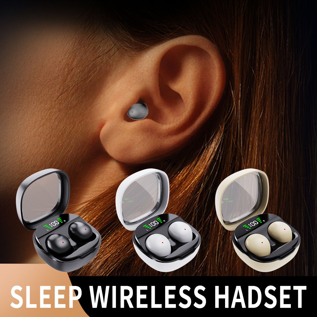 Cross-border hot sale: MINI wireless Bluetooth earbuds, sleep-friendly, invisible wear, music listening, super long battery life, comfortable for side sleeping