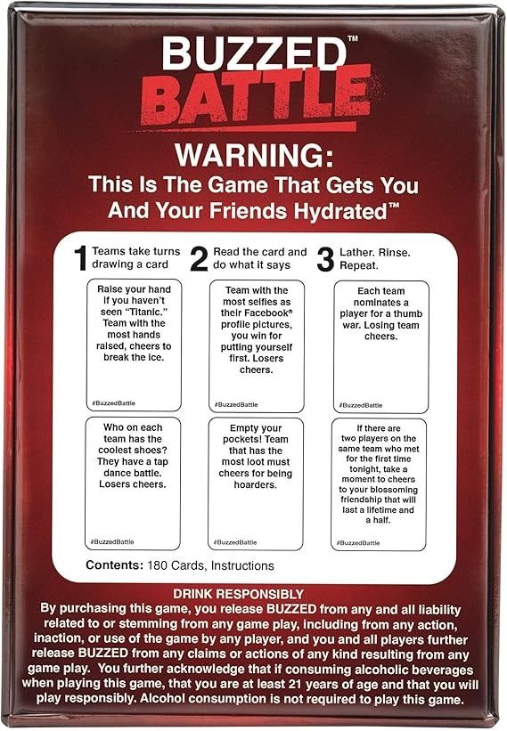 Buzzed Battle Card Game - The Hilarious Team Party Game That Will Get You & Your Friends Hydrated, Pool Party Games, Summer Party Games