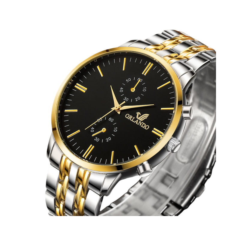 Men&apos;s Watch New ORLANDO Fashion Quartz Watch Men&apos;s Gold Plated Stainless Steel Watch