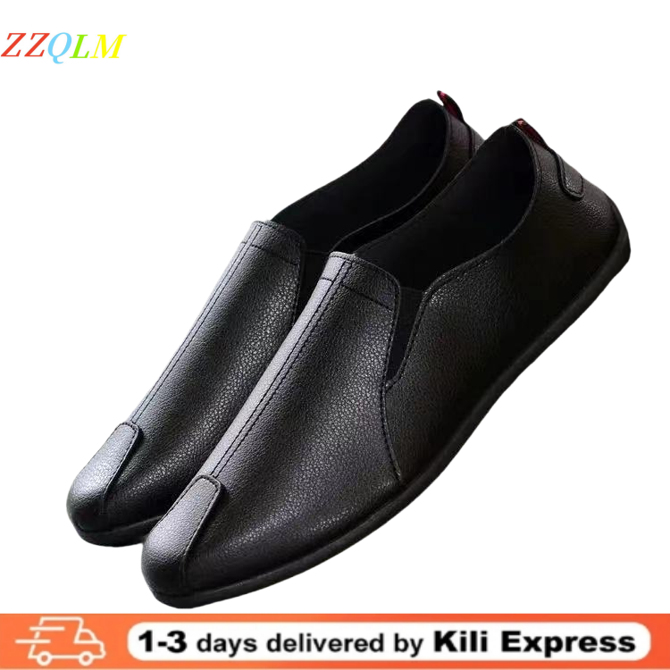 Men Leather Casual Shoes Autumn New Men Casual Fashion Breathable Comfortable Wear Resistant Soft Sole Non Slip Leather Loafers Black,EU40