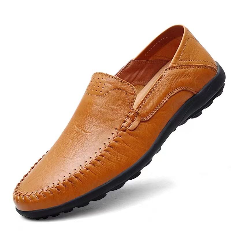 Men Leather Casual Shoes Loafers New Fashion Luxury Brand Moccasin Comfortable Breathable Boat Driving Brown Leather Shoes