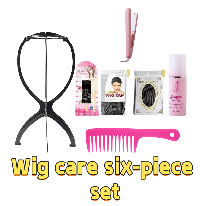 Wig Care Six-piece Hairnet Steel Comb Support Anti-frizz Knotting Care Set Straight Hair Curling Two-use Perm Iron Hair Styling Tools