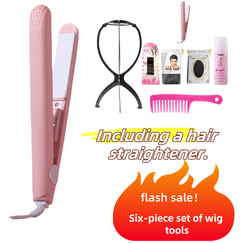 Wig Care Six-piece Hairnet Steel Comb Support Anti-frizz Knotting Care Set Straight Hair Curling Two-use Perm Iron Hair Styling Tools
