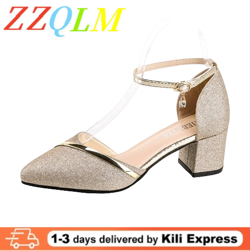 Women's High Heels Fashion High Quality Women Sandals Golden Party Night Club Sequins Women Shoes Open Shoes Gold