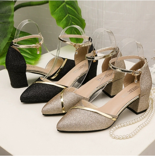 Women's High Heels Fashion High Quality Women Sandals Golden Party Night Club Sequins Women Shoes Open Shoes Gold