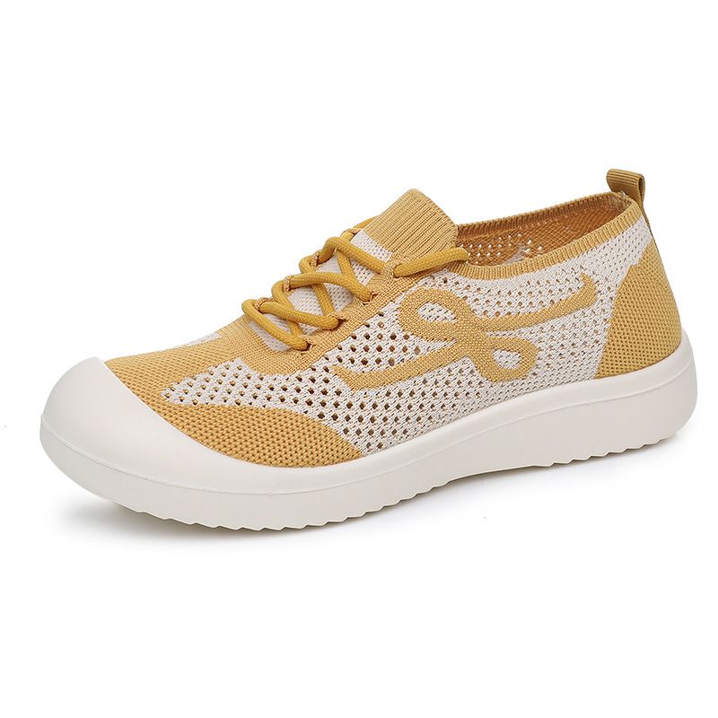 New Women's Shoes Casual Sneaker Outdoor Travel Shoes Walking Shoes Breathable Mesh Fashion Plus Size Cream Yellow