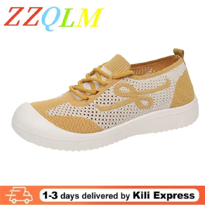 New Women's Shoes Casual Sneaker Outdoor Travel Shoes Walking Shoes Breathable Mesh Fashion Plus Size Cream Yellow