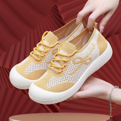 New Women's Shoes Casual Sneaker Outdoor Travel Shoes Walking Shoes Breathable Mesh Fashion Plus Size Cream Yellow