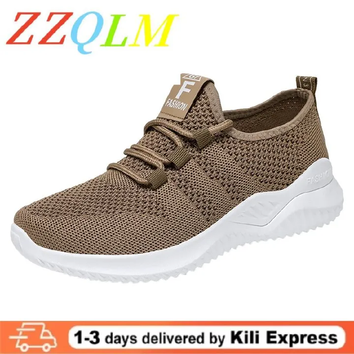 New Casual Flats Shoes For Women Comfort Soft Bottom Sports Shoes Breathable Mesh Runing Shoes Lightweight Sneakers Brown