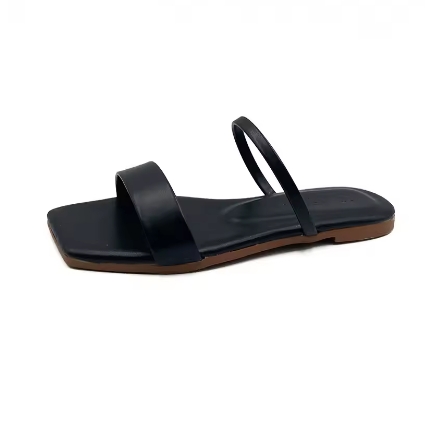 New Women's Square-Toe Peep-Toe Slides Flat Single Strap Casual Sandals Non-Slip Outdoor House Footwear for Daily Wear Flats Sandals Open Shoes Black White