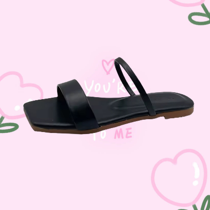 New Women's Square-Toe Peep-Toe Slides Flat Single Strap Casual Sandals Non-Slip Outdoor House Footwear for Daily Wear Flats Sandals Open Shoes Black White