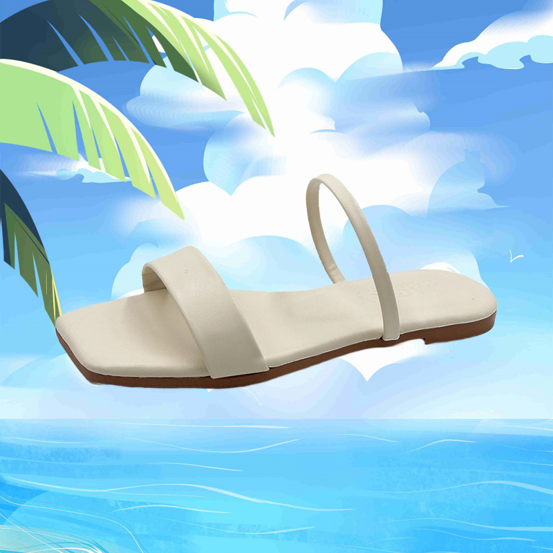 New Women's Square-Toe Peep-Toe Slides Flat Single Strap Casual Sandals Non-Slip Outdoor House Footwear for Daily Wear Flats Sandals Open Shoes Black White