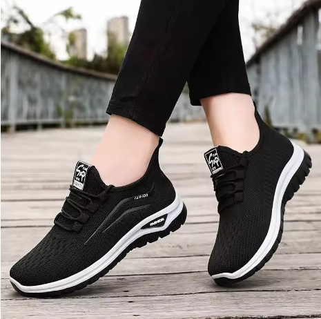 New Fly Woven Mesh Casual Breathable Sneakers Spring Korean Leisure Sports Tennis Shoes For Women Anti-slip Sneakers Women's Shoes Black