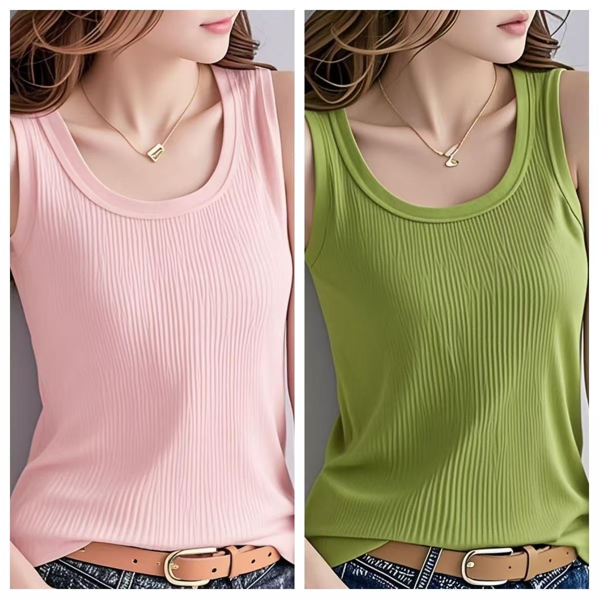 Women's summer knitted vest, plus size solid color sleeveless top, fashionable sports and casual loose fit