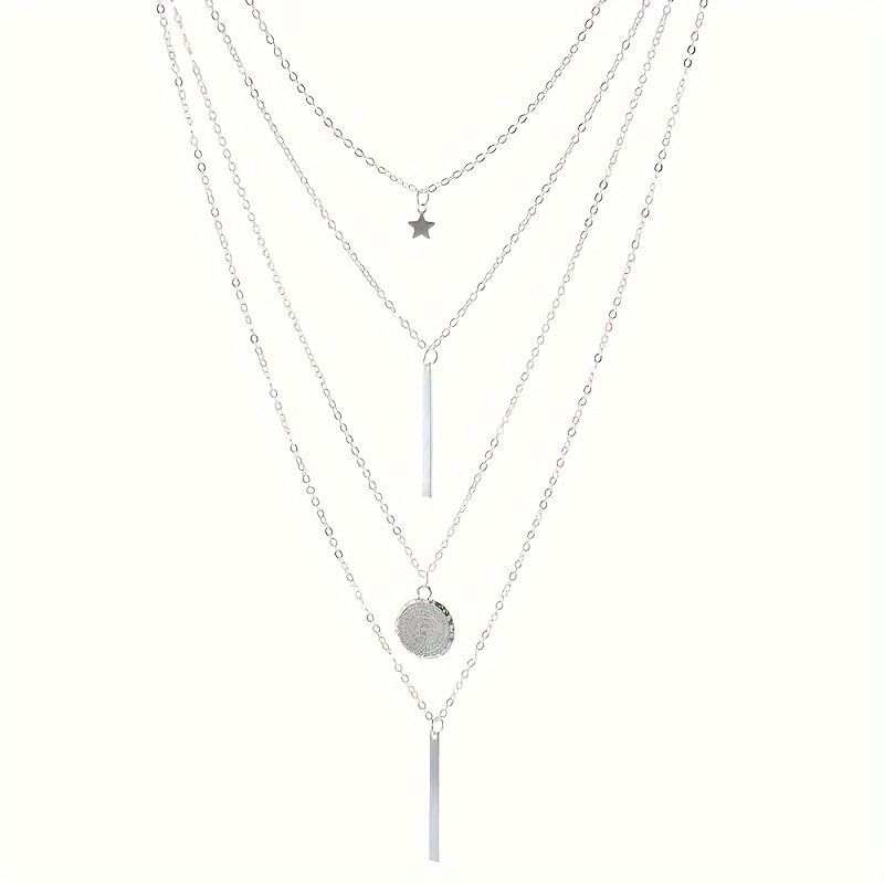 Multi-layer necklace for women, versatile, high-end, five-pointed star, one-line disc, geometric shape, fashion jewelry