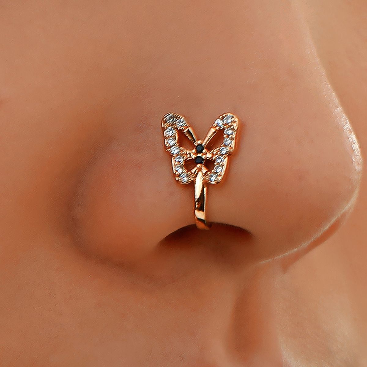 Fashion personality U-shaped fake nose ring with diamond butterfly nose nail no hole nose clip puncture jewelry